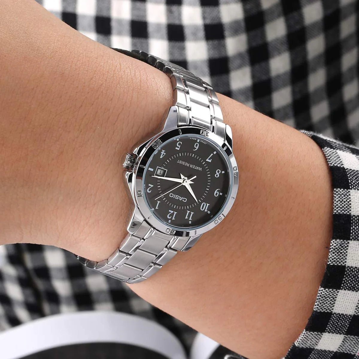 LTP-V004D-1BUDF Casio Black Dial Stainless Steel Analog Quartz Watch. - Timecheck