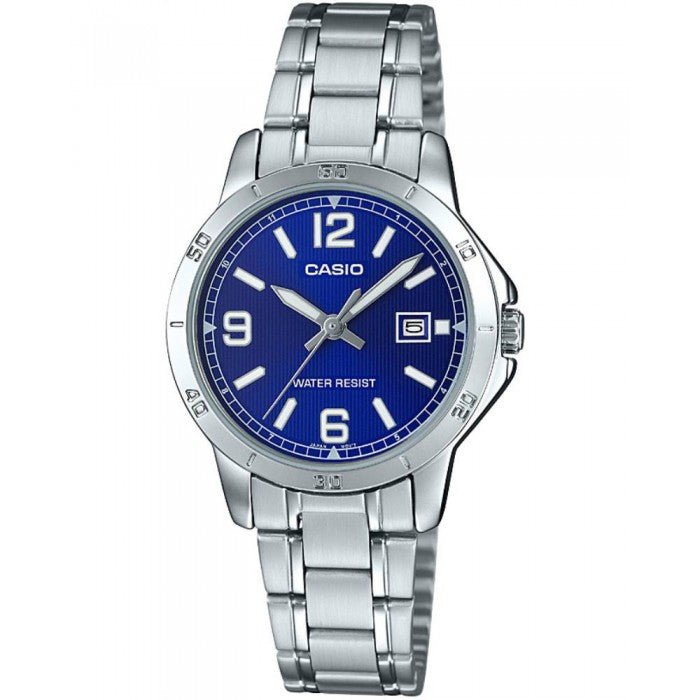 LTP-V004D-2BUDF Casio Blue Dial Stainless Steel Analog Quartz Women's Watch. - Timecheck