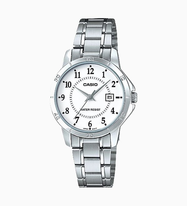LTP-V004D-7BUDF Casio White Dial Stainless Steel Analog Quartz Women's Watch. - Timecheck