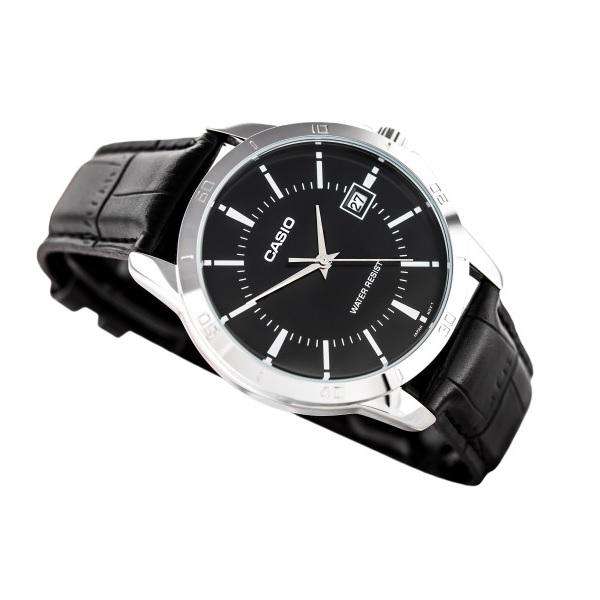 LTP-V004L-1AUDF Casio Black Dial Black Leather Strap Analog Quartz Women's Watch. - Timecheck