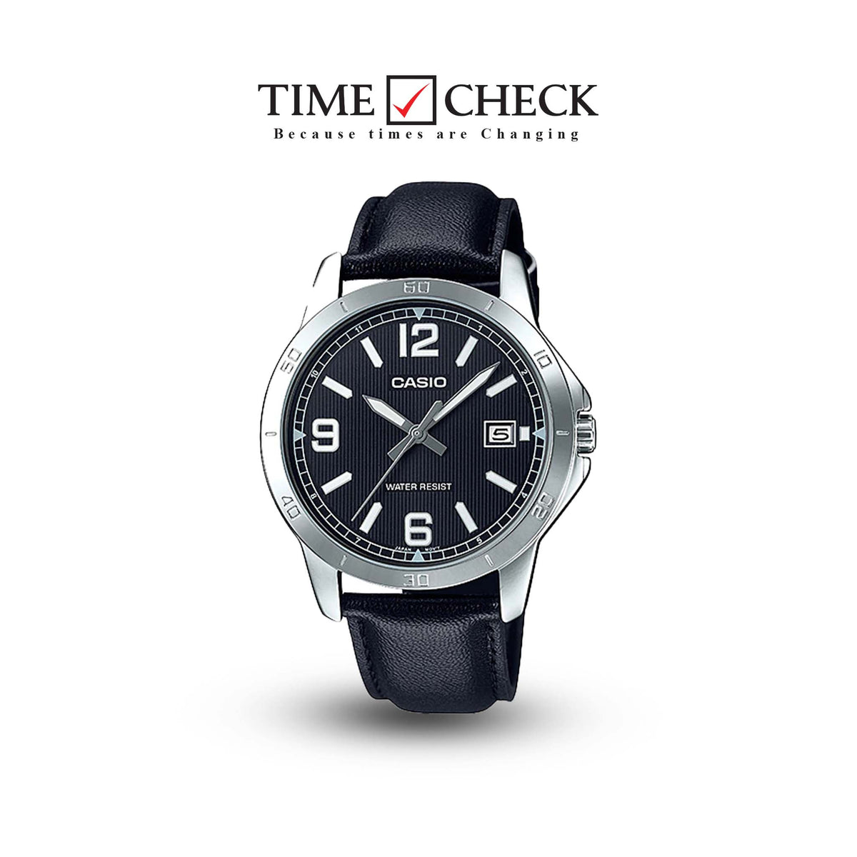 LTP-V004L-1BUDF Casio Black Dial Black Leather Strap Analog Quartz Women's Watch. - Timecheck