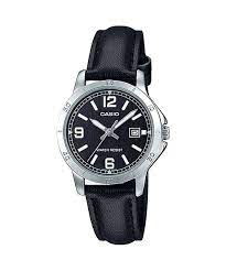 LTP-V004L-1BUDF Casio Black Dial Black Leather Strap Analog Quartz Women's Watch. - Timecheck