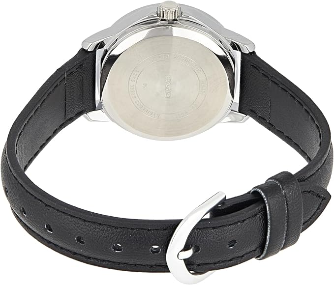 LTP-V004L-1BUDF Casio Black Dial Black Leather Strap Analog Quartz Women's Watch. - Timecheck