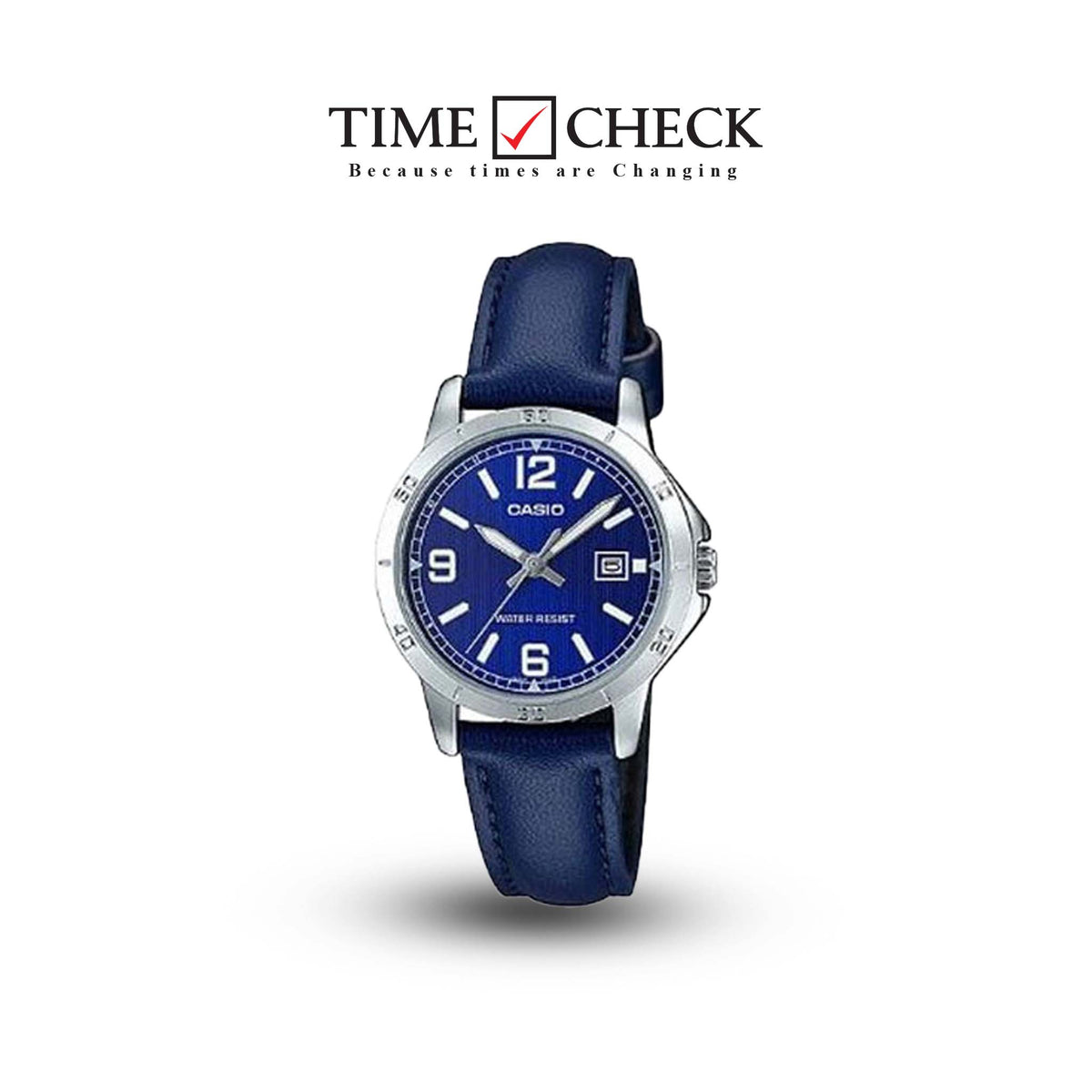 LTP-V004L-2BUDF Casio Blue Dial Blue Leather Strap Analog Quartz Women's Watch. - Timecheck