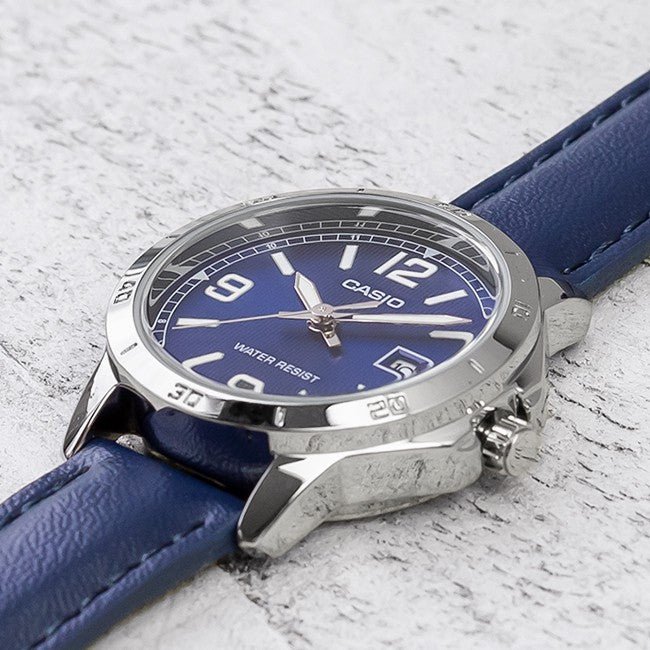 LTP-V004L-2BUDF Casio Blue Dial Blue Leather Strap Analog Quartz Women's Watch. - Timecheck