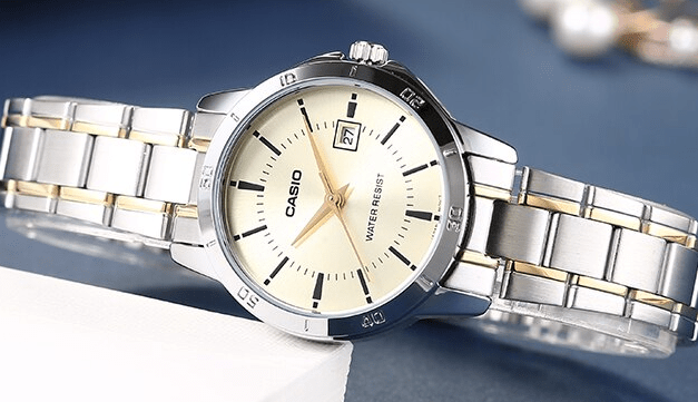 LTP-V004SG-9AUDF Casio yellow Dial Silver Gold Steel Chain Quartz Women's Watch. - Timecheck