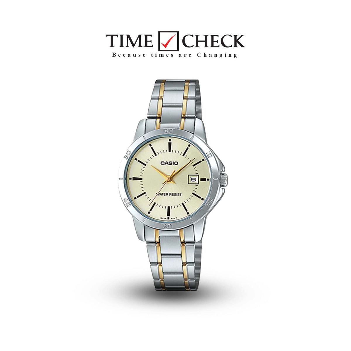 LTP-V004SG-9AUDF Casio yellow Dial Silver Gold Steel Chain Quartz Women's Watch. - Timecheck