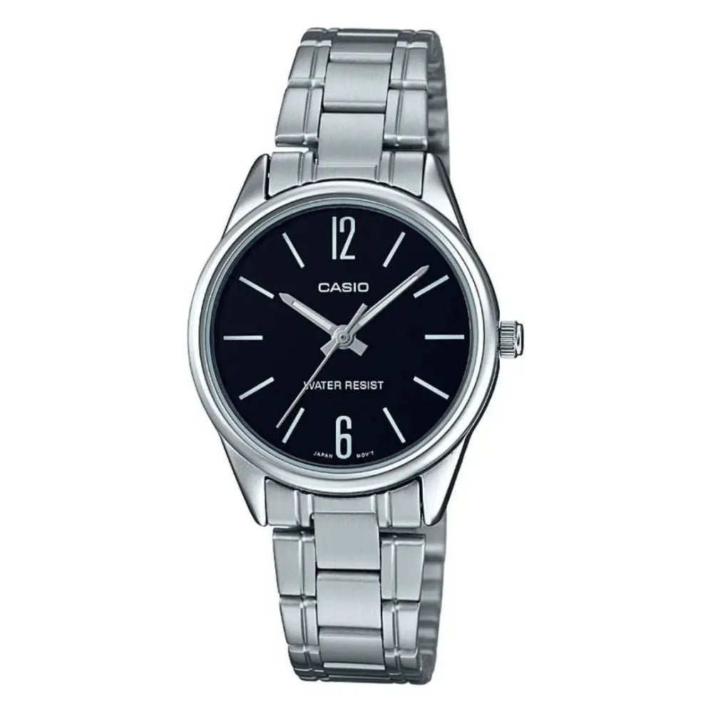 LTP-V005D-1BUDF Casio Black Dial Silver Stainless Steel Analog Quartz Women's Watch. - Timecheck
