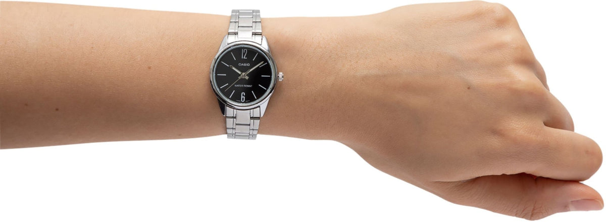 LTP-V005D-1BUDF Casio Black Dial Silver Stainless Steel Analog Quartz Women's Watch. - Timecheck