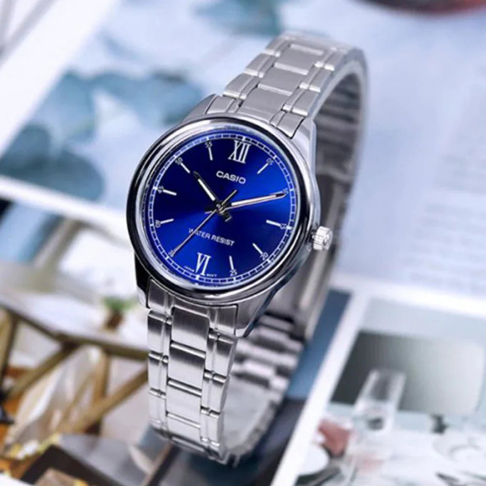 LTP-V005D-2B2UDF Casio Blue Dial Silver Stainless Steel Analog Quartz Women's Watch. - Timecheck