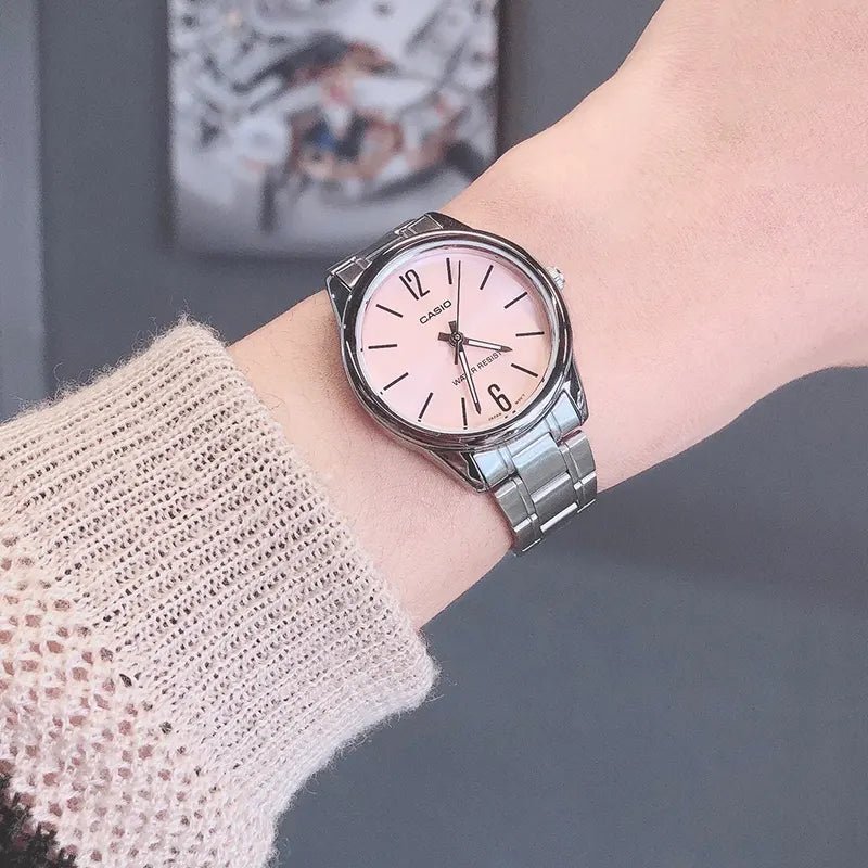 LTP-V005D-4BUDF Casio Pink Dial Silver Stainless Steel Analog Quartz Women's Watch. - Timecheck