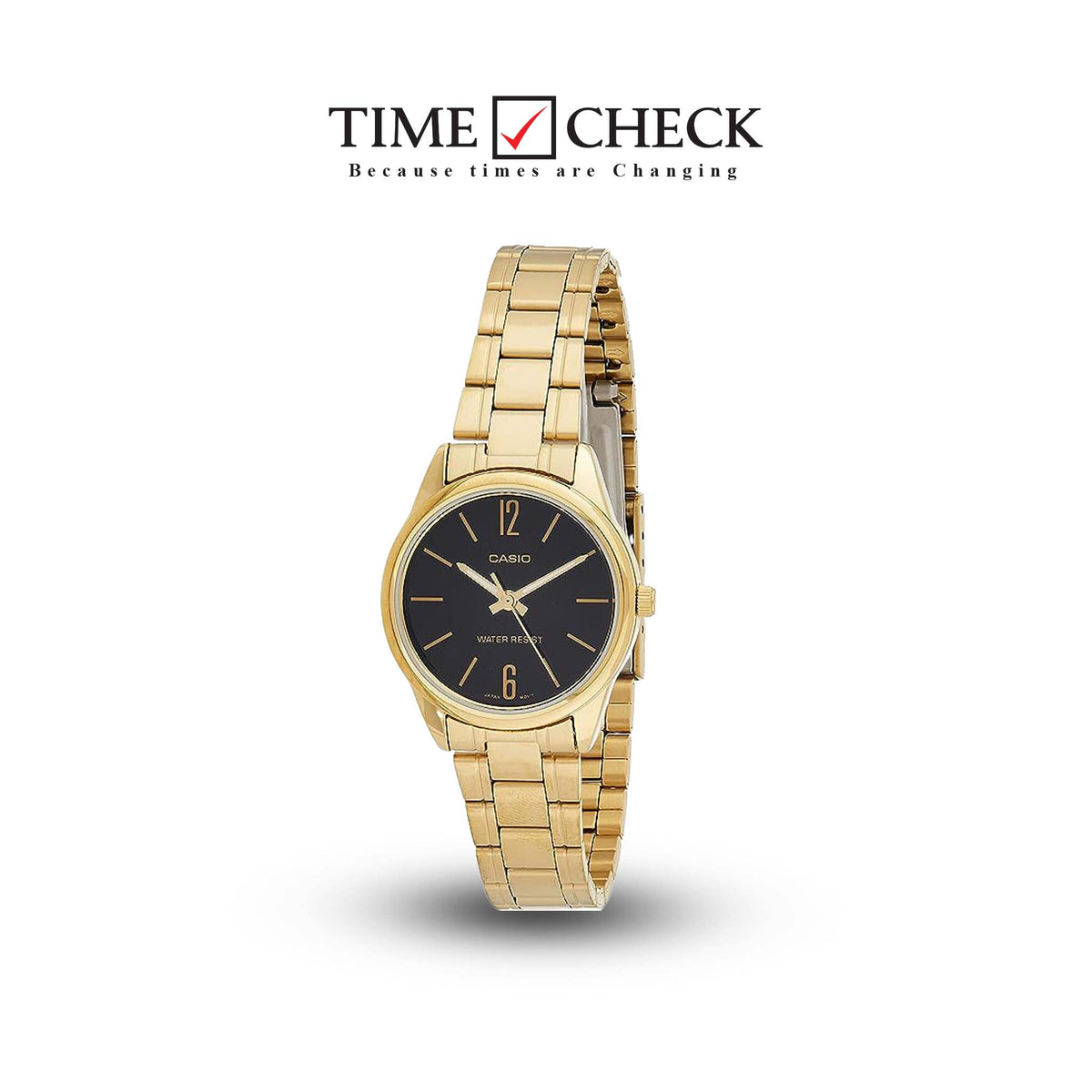 LTP-V005G-1BUDF Casio Black Dial Gold Chain Analog Quartz Women's Watch. - Timecheck