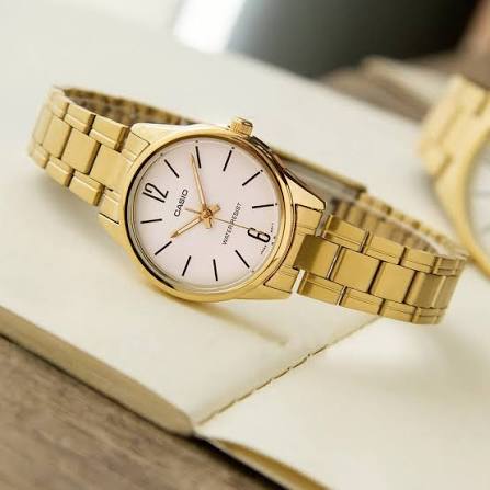 LTP-V005G-7BUDF Casio White Dial Gold Chain Analog Quartz Women's Watch. - Timecheck