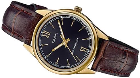 LTP-V005GL-1B2UDF Casio Gold Tone Brown Leather Black Dial Analog Women's Watch. - Timecheck