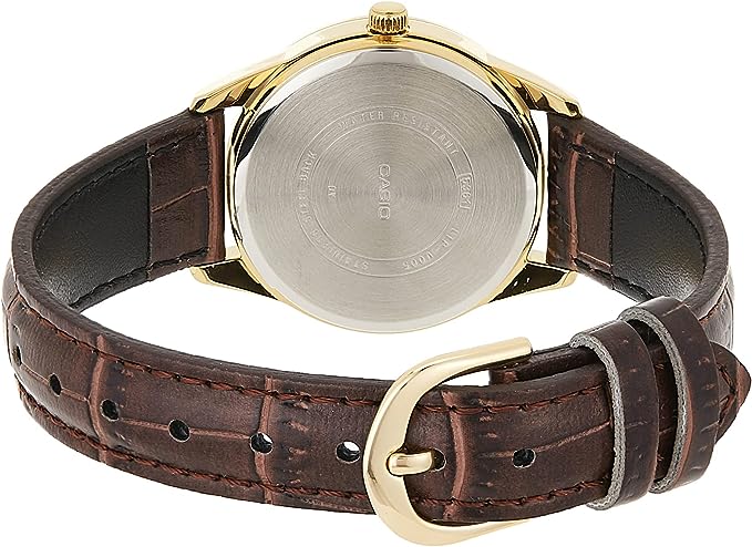 LTP-V005GL-7BUDF Casio Standard Gold Tone Leather Band Analog Women's Watch. - Timecheck