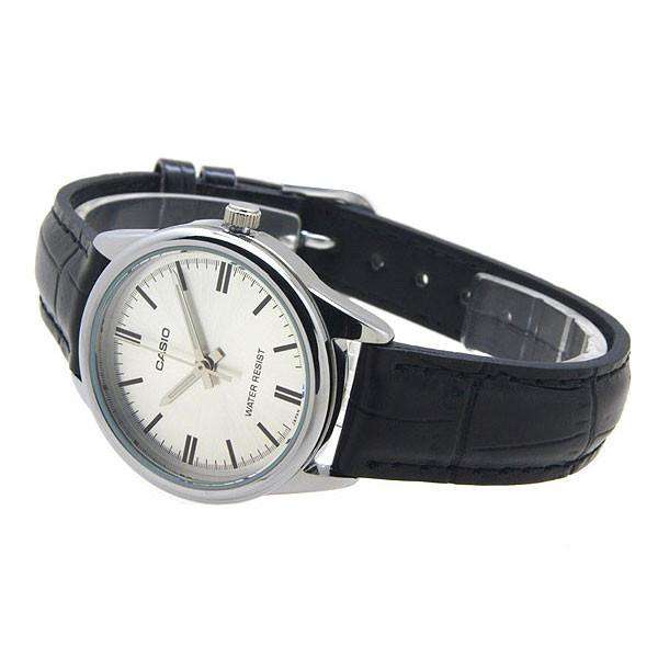 LTP-V005L-7AUDF Casio White Dial Black Leather Strap Analog Quartz Women's Watch. - Timecheck