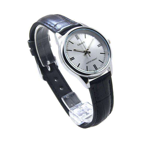 LTP-V005L-7AUDF Casio White Dial Black Leather Strap Analog Quartz Women's Watch. - Timecheck