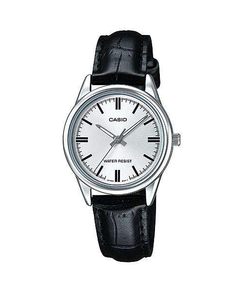 LTP-V005L-7AUDF Casio White Dial Black Leather Strap Analog Quartz Women's Watch. - Timecheck