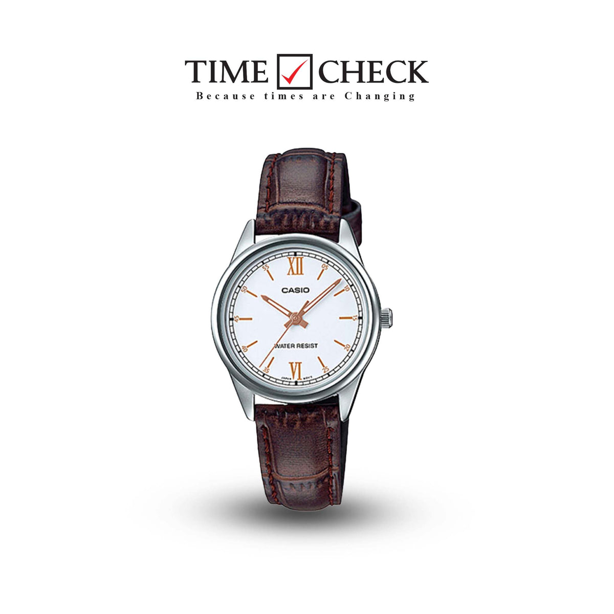 LTP-V005L-7B3UDF Casio White Dial Leather Strap Analog Quartz Women's Watch. - Timecheck
