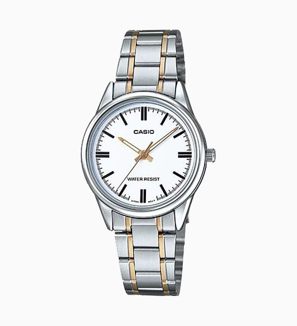 LTP-V005SG-7AUDF Casio White Dial Silver & Gold Analog Quartz Women's Watch. - Timecheck