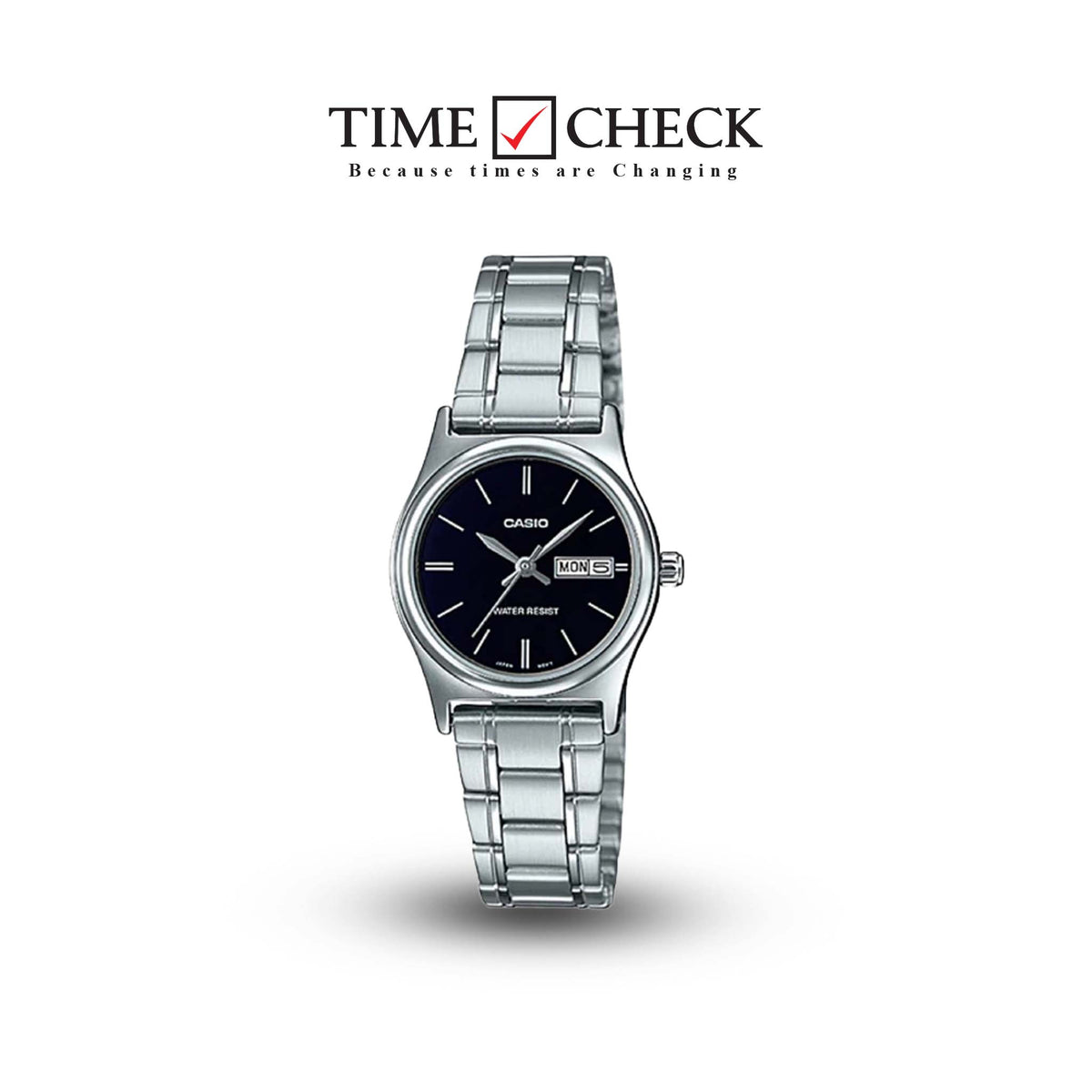 LTP-V006D-1B2UDF Casio Black Dial Stainless Steel Analog Quartz Women's Watch. - Timecheck