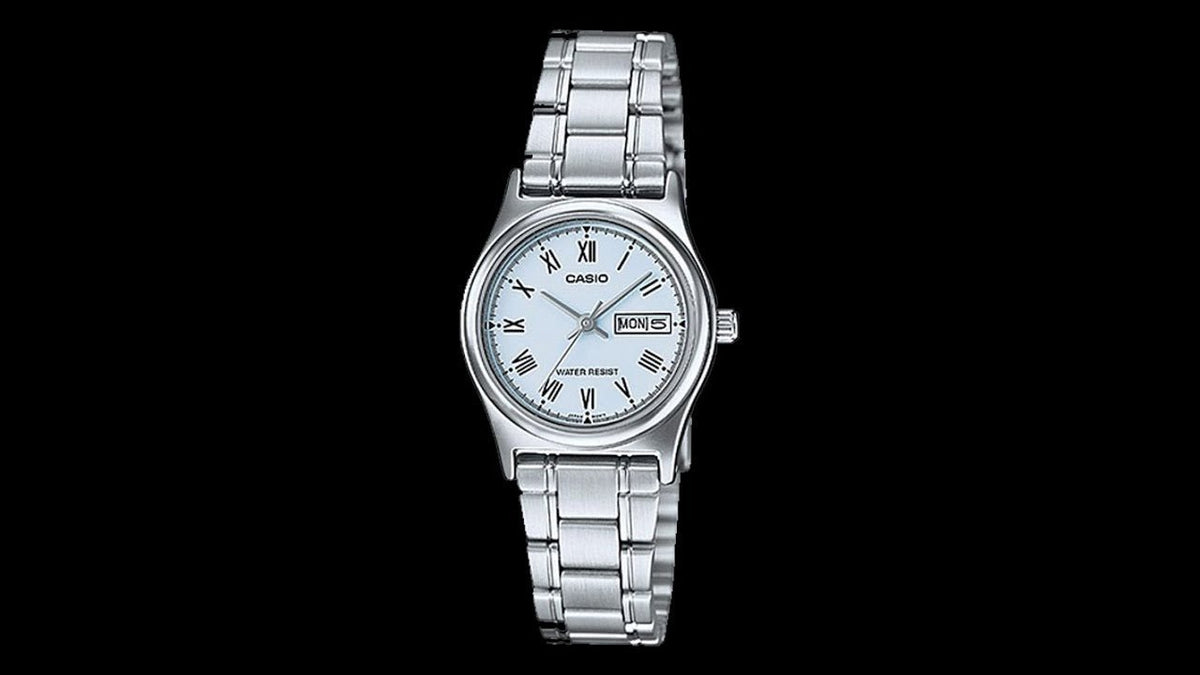 LTP-V006D-2BUDF Casio White Dial Stainless Steel Analog Quartz Women's Watch. - Timecheck