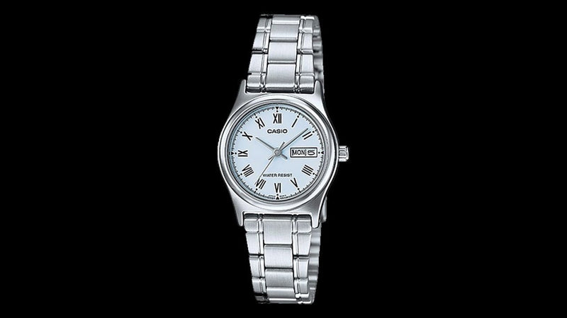 LTP-V006D-2BUDF Casio White Dial Stainless Steel Analog Quartz Women's Watch. - Timecheck