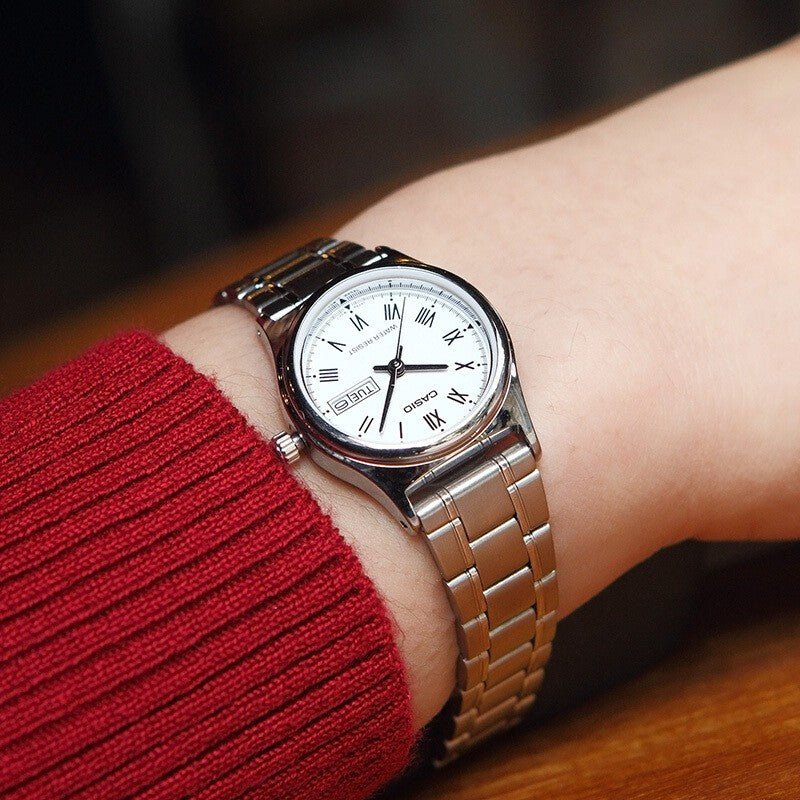 LTP-V006D-2BUDF Casio White Dial Stainless Steel Analog Quartz Women's Watch. - Timecheck