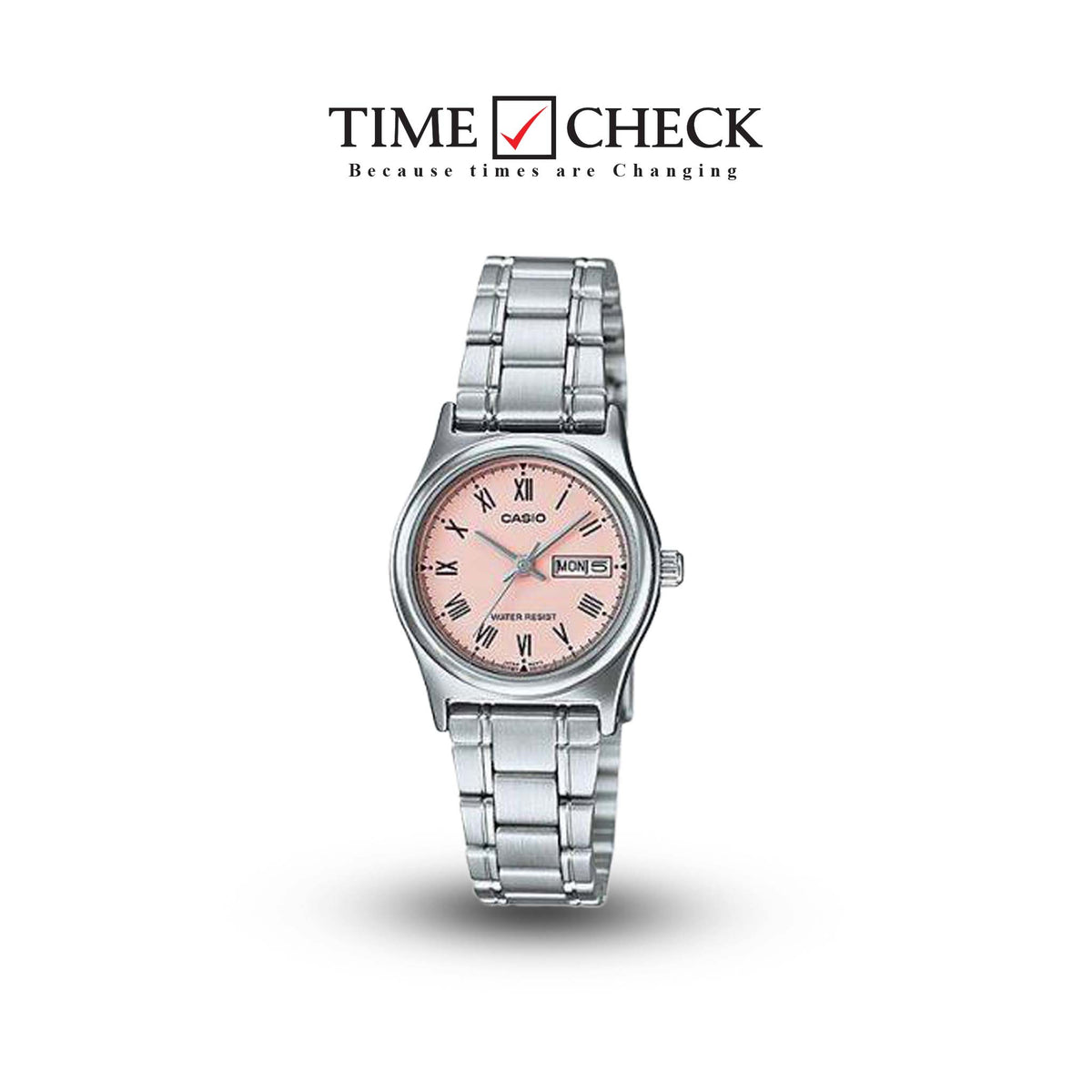 LTP-V006D-4BUDF Casio Pink Dial Stainless Steel Analog Quartz Women's Watch. - Timecheck