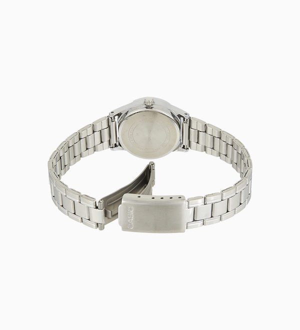 LTP-V006D-7BUDF Casio White Dial Stainless Steel Analog Quartz Women's Watch. - Timecheck