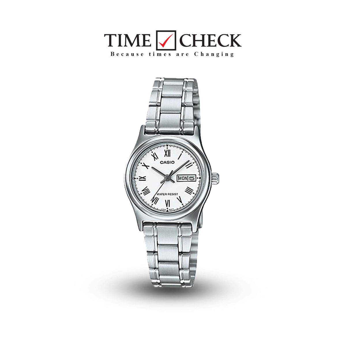 LTP-V006D-7BUDF Casio White Dial Stainless Steel Analog Quartz Women's Watch. - Timecheck