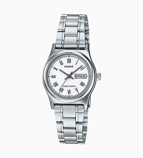 LTP-V006D-7BUDF Casio White Dial Stainless Steel Analog Quartz Women's Watch. - Timecheck
