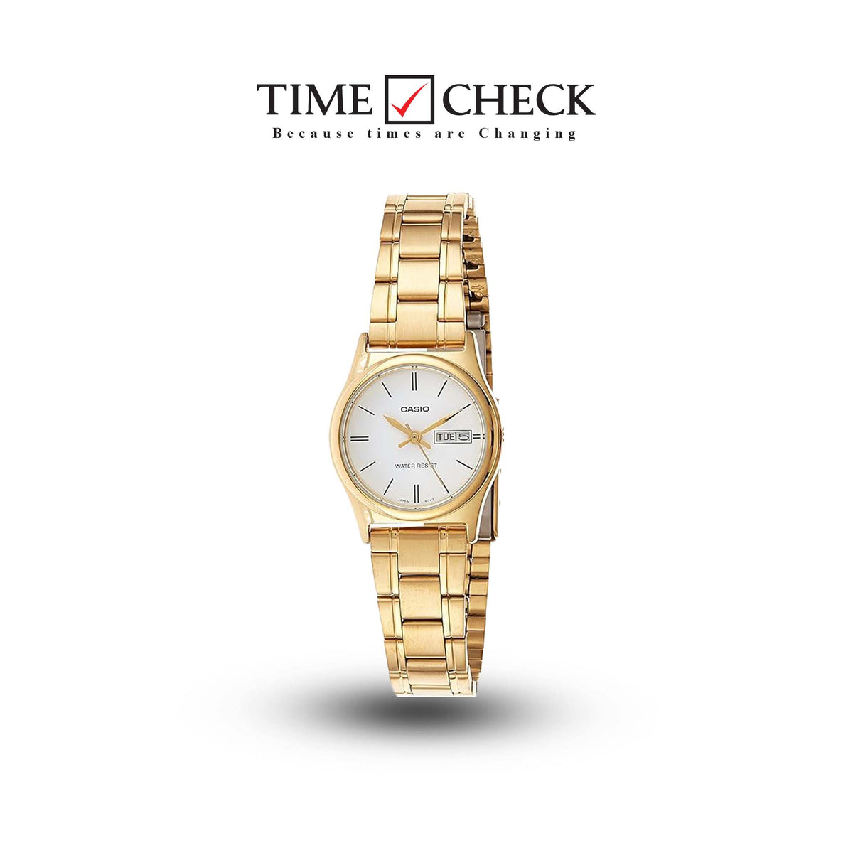 LTP-V006G-7BUDF Casio White Dial Gold Chain Stainless Steel Analog Women's Watch. - Timecheck