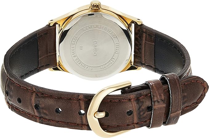 LTP-V006GL-7BUDF Casio White Dial Day Date Leather Strap Analog Women's Watch. - Timecheck