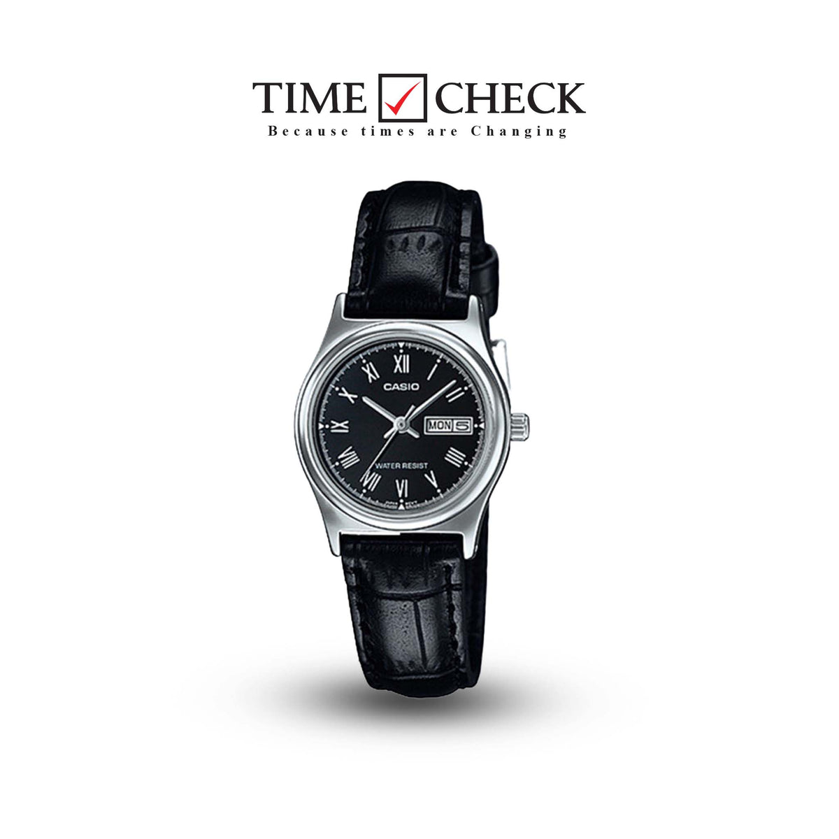 LTP-V006L-1BUDF Casio Black Dial Black Leather Strap Analog Quartz Women's Watch. - Timecheck