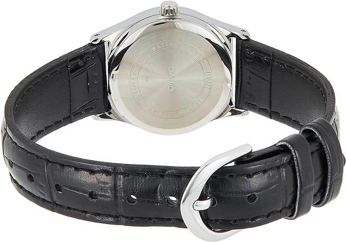 LTP-V006L-1BUDF Casio Black Dial Black Leather Strap Analog Quartz Women's Watch. - Timecheck
