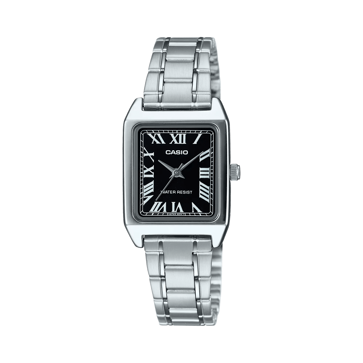 LTP-V007D-1BUDF Casio Black Dial Silver Stainless Steel Chain Analog Quartz Women's Watch with box and bag - Timecheck