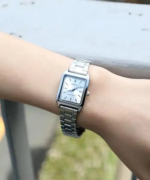 LTP-V007D-2Eudf Casio Light Blue Dial Silver Stainless Steel Chain Analog Quartz Women's Watch with box and bag - Timecheck