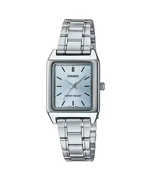 LTP-V007D-2Eudf Casio Light Blue Dial Silver Stainless Steel Chain Analog Quartz Women's Watch with box and bag - Timecheck