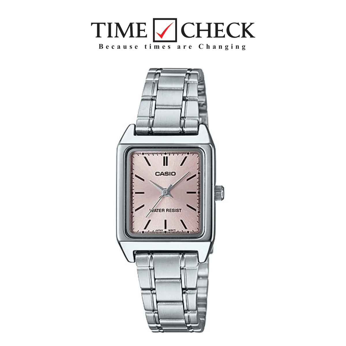 LTP-V007D-4E Casio Pink Dial Silver Stainless Steel Chain Analog Quartz Women's Watch with box and bag - Timecheck