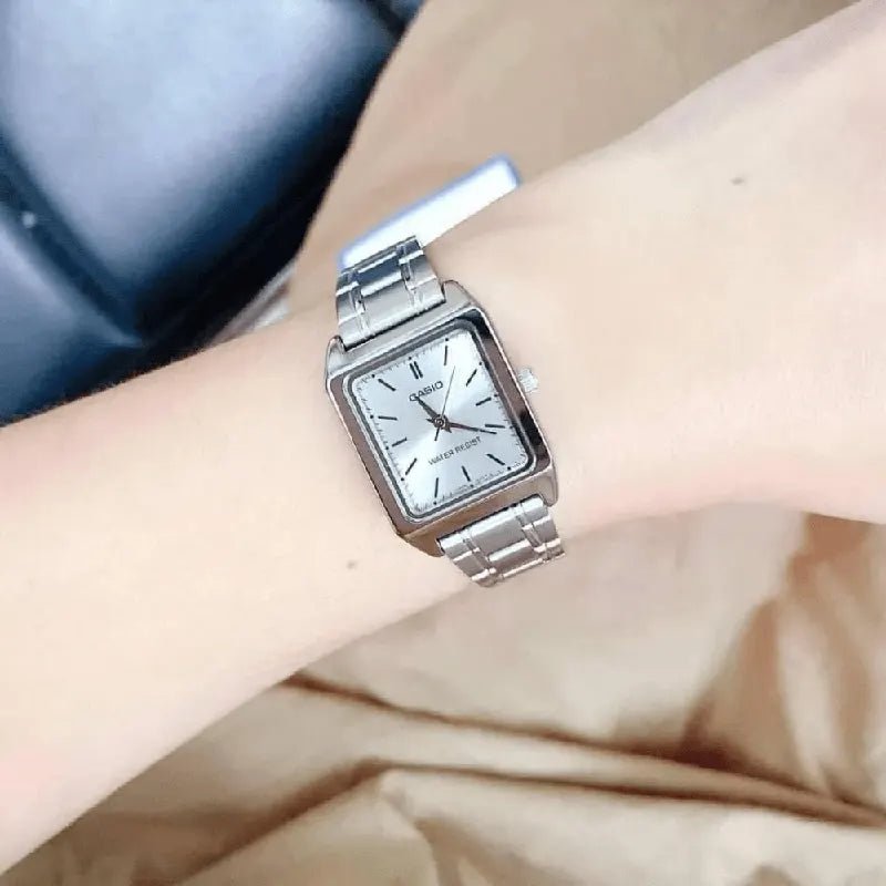 LTP-V007D-7Eudf Casio White Dial Silver Stainless Steel Chain Analog Quartz Women's Watch with box and bag - Timecheck
