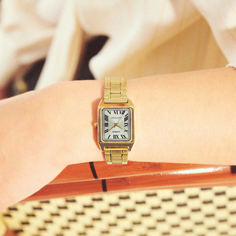 LTP-V007G-9BUDF Casio Golden Dial Golden Stainless Steel Chain Analog Quartz Women's Watch with box and bag - Timecheck