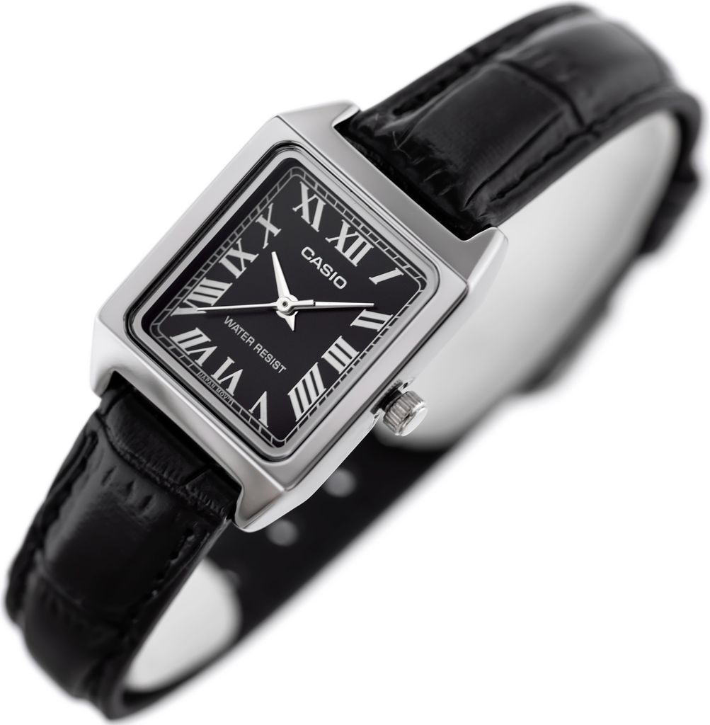 LTP-V007L-1BUDF Casio Black Dial Black Leather Strap Analog Quartz Women's Watch. - Timecheck