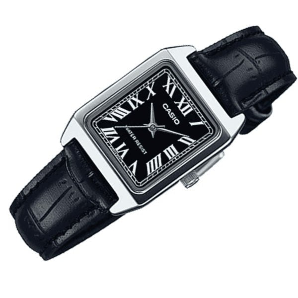 LTP-V007L-1BUDF Casio Black Dial Black Leather Strap Analog Quartz Women's Watch. - Timecheck
