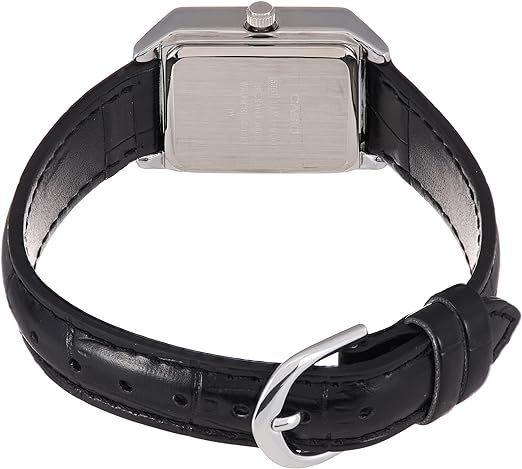 LTP-V007L-7B1UDF Casio Silver Dial Black Leather Strap Analog Quartz Women's Watch. - Timecheck