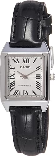 LTP-V007L-7B1UDF Casio Silver Dial Black Leather Strap Analog Quartz Women's Watch. - Timecheck