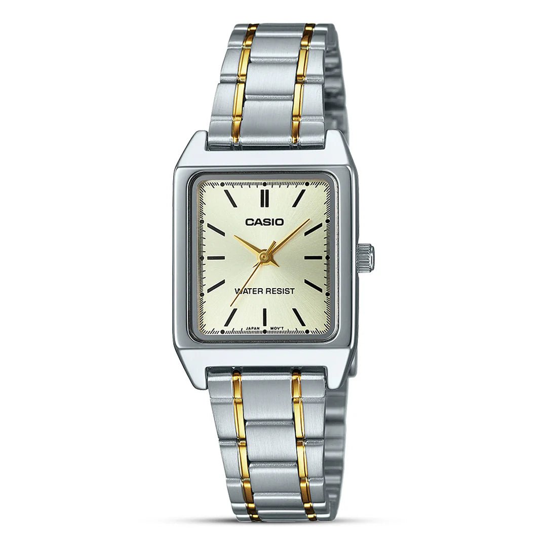 LTP-V007SG-9EUDF Casio Golden Dial Silver Golden Stainless Steel Chain Analog Quartz Women's Watch with box and bag - Timecheck