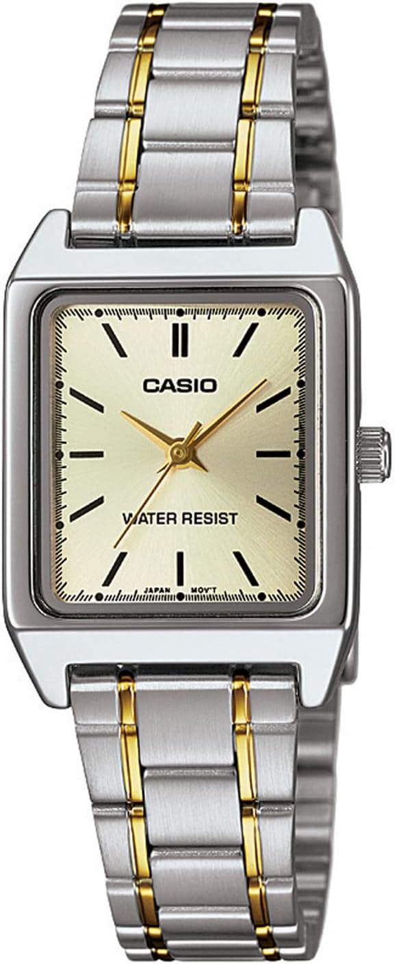 LTP-V007SG-9EUDF Casio Golden Dial Silver Golden Stainless Steel Chain Analog Quartz Women's Watch with box and bag - Timecheck