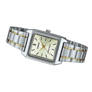 LTP-V007SG-9EUDF Casio Golden Dial Silver Golden Stainless Steel Chain Analog Quartz Women's Watch with box and bag - Timecheck