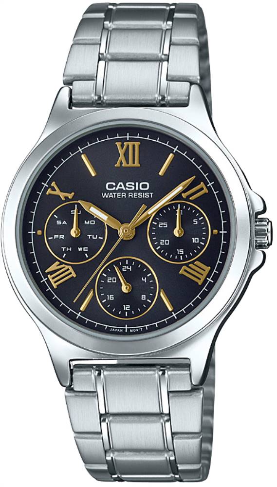 LTP-V300D-1A2UDF Casio Black Dial Silver Stainless Steel Analog Quartz Women's Watch. - Timecheck